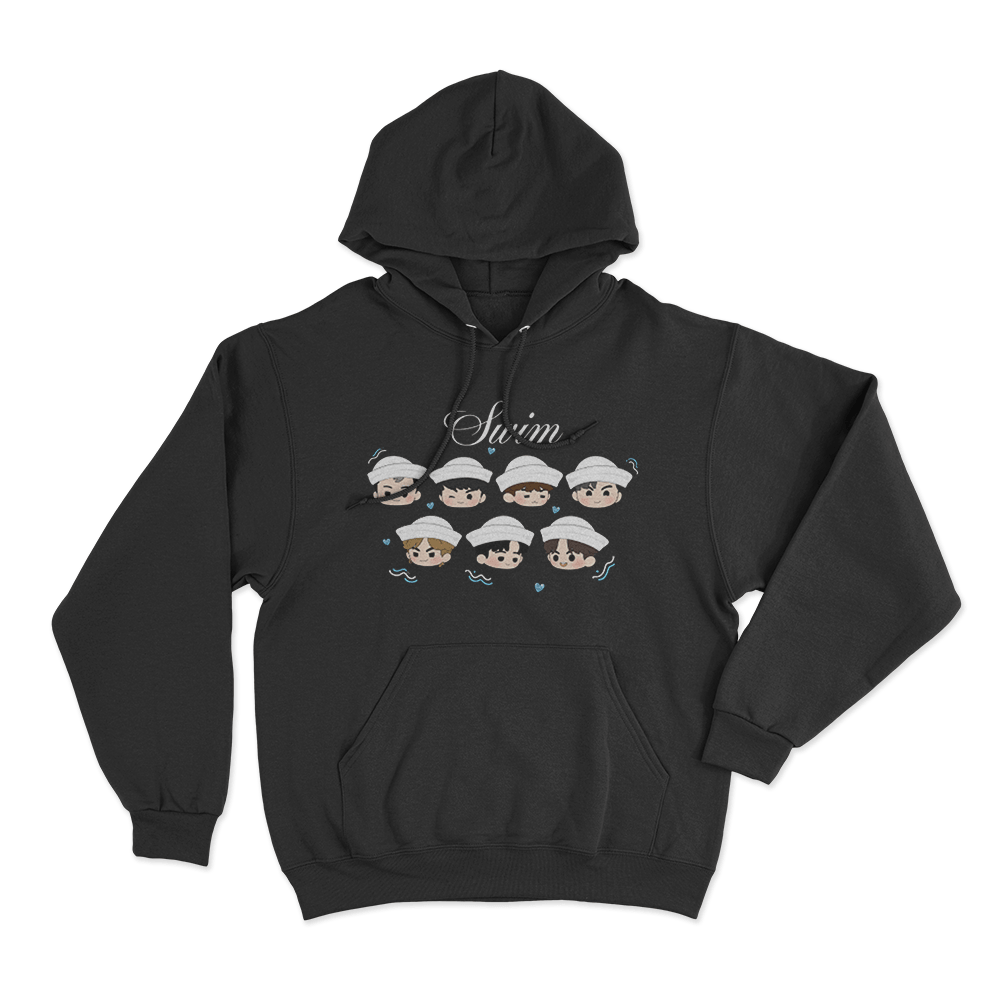 BTS Swim Chibi Heads Unisex Hoodie Black BTS Swim Chibi Heads Unisex Hoodie Black