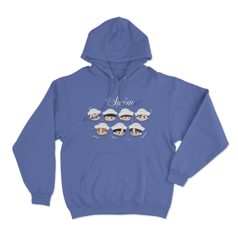 BTS Swim Chibi Heads Unisex Hoodie Blue BTS Swim Chibi Heads Unisex Hoodie Blue