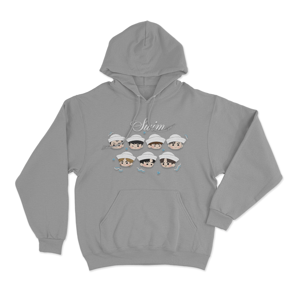 BTS Swim Chibi Heads Unisex Hoodie Grey BTS Swim Chibi Heads Unisex Hoodie Grey