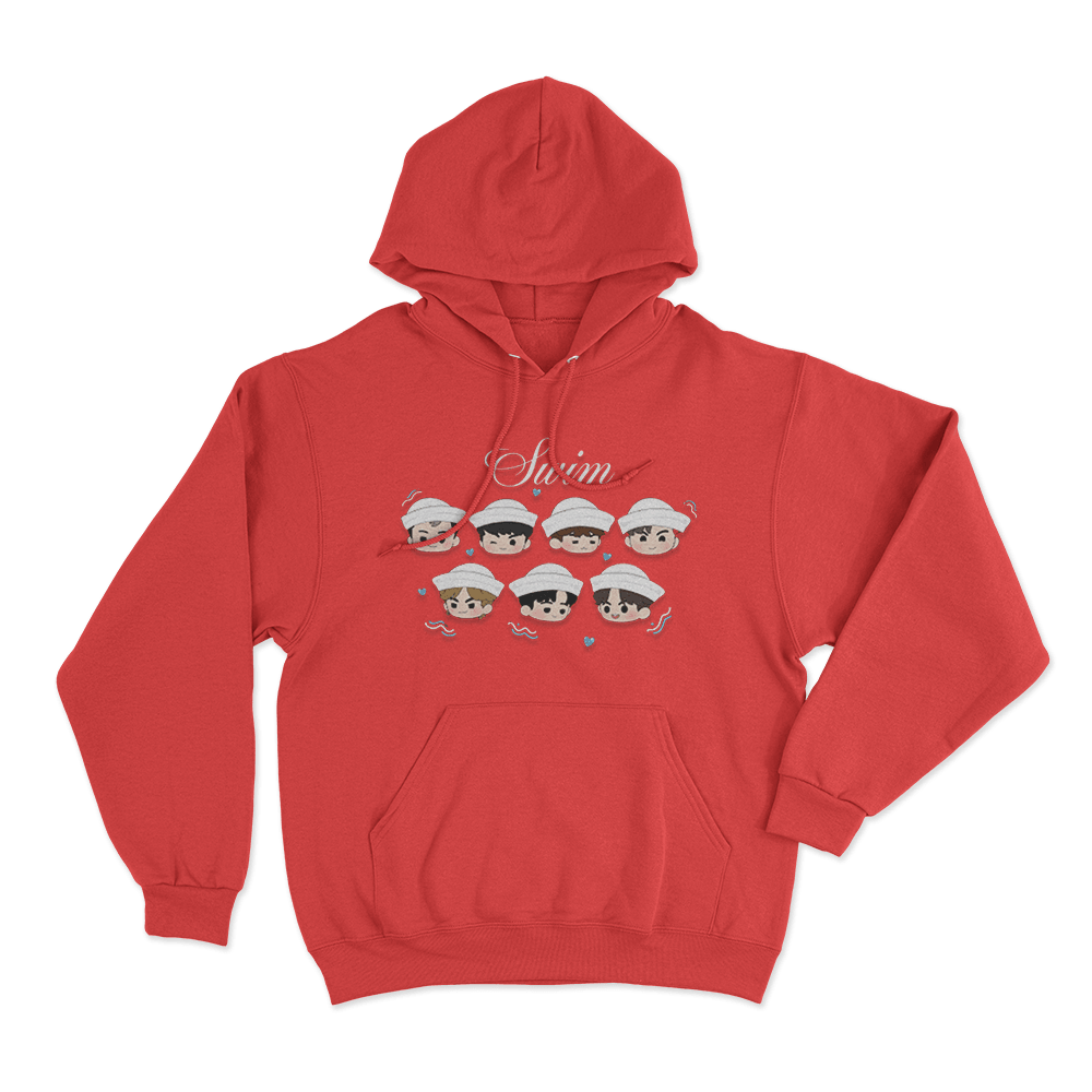 BTS Swim Chibi Heads Unisex Hoodie Red BTS Swim Chibi Heads Unisex Hoodie Red